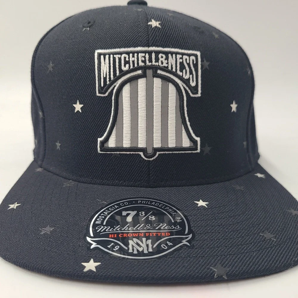 Mitchell & Ness Hat Fitted 7 3/8 Black Gray All‎ Over Print Stars Liberty Bell